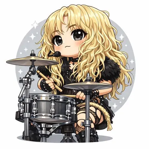 anh-maiquinn-chibi-1 Ảnh MaiQuinn chibi chơi trống với tóc vàng xoăn và trang phục sân khấu đen