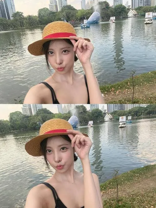 piglet-charada-imraporn-thu-vien-hinh-anh-5 Piglet Charada Imraporn chụp ảnh selfie ngoài trời bên hồ với mũ cói phong cách mùa hè
