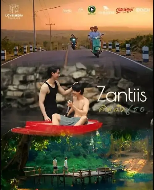 zantiis-miss-you-the-series-2026-hinh-anh-2 Poster Zantiis Miss You The Series hai nhân vật chính ngồi thuyền đỏ trên sông giữa khung cảnh ghép ảnh đường quê